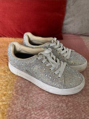 Women's 9W Crystal Embellished Lace-Up Sneakers - Silver Glitter